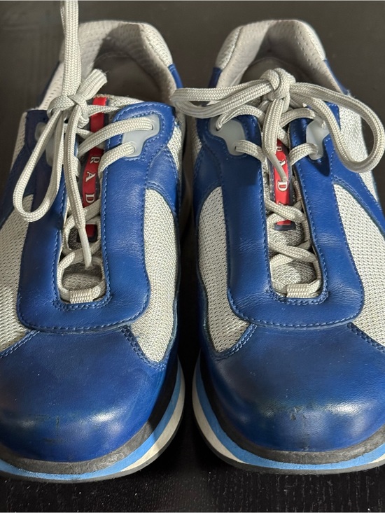 PRADA Blue Gray White Leather Mesh Low Top Lace Up Athletic Sneakers. Sz9.5